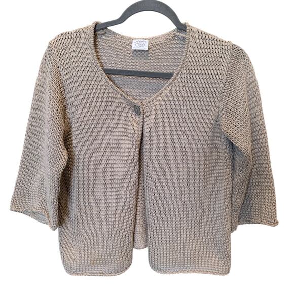 Vintage Margaret O'Leary Irish Chunky Knit Beige Cropped Cardigan Medium - Picture 1 of 6